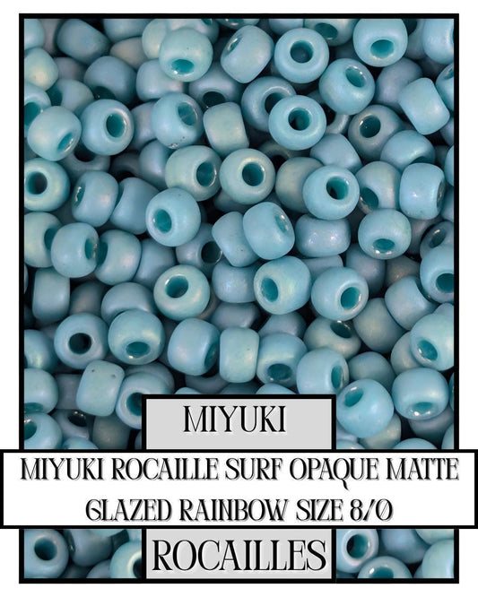 Miyuki Rocaille Beads: Size 8/0 Surf Opaque Matte Rainbow Glazed