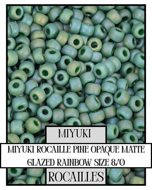 Miyuki Rocaille Beads: Pine Opaque Matte Glazed Rainbow, Size 8/0
