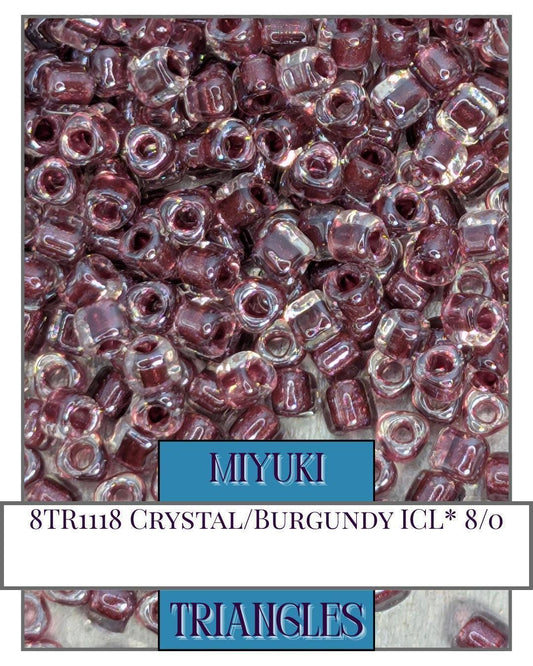 8TR1118-Miyuki Triangle Beads:Crystal/Burgundy ICL* (10g pkg)
