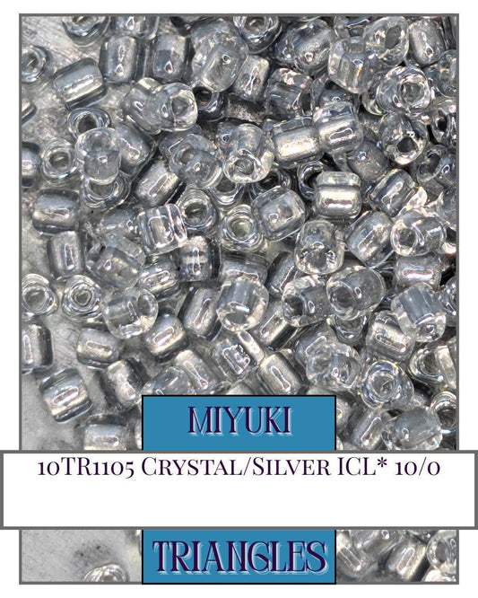 10TR1105-Miyuki Triangle Beads:Crystal/Silver ICL* (10g pkg)