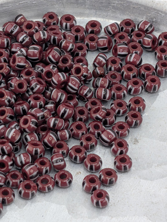 Maroon White & Black Stripes Glass Seed Beads  | Preciosa Ornela Seed Beads | Size 10/0 | 15g Pkg  ~1425 pcs