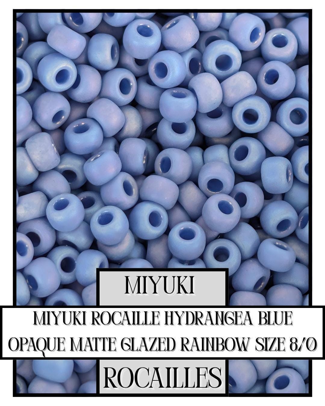 Miyuki Rocaille Beads: Hydrangea Blue Opaque Matte Rainbow Glaze, Size 8/0