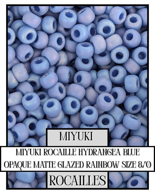 Miyuki Rocaille Beads: Hydrangea Blue Opaque Matte Rainbow Glaze, Size 8/0