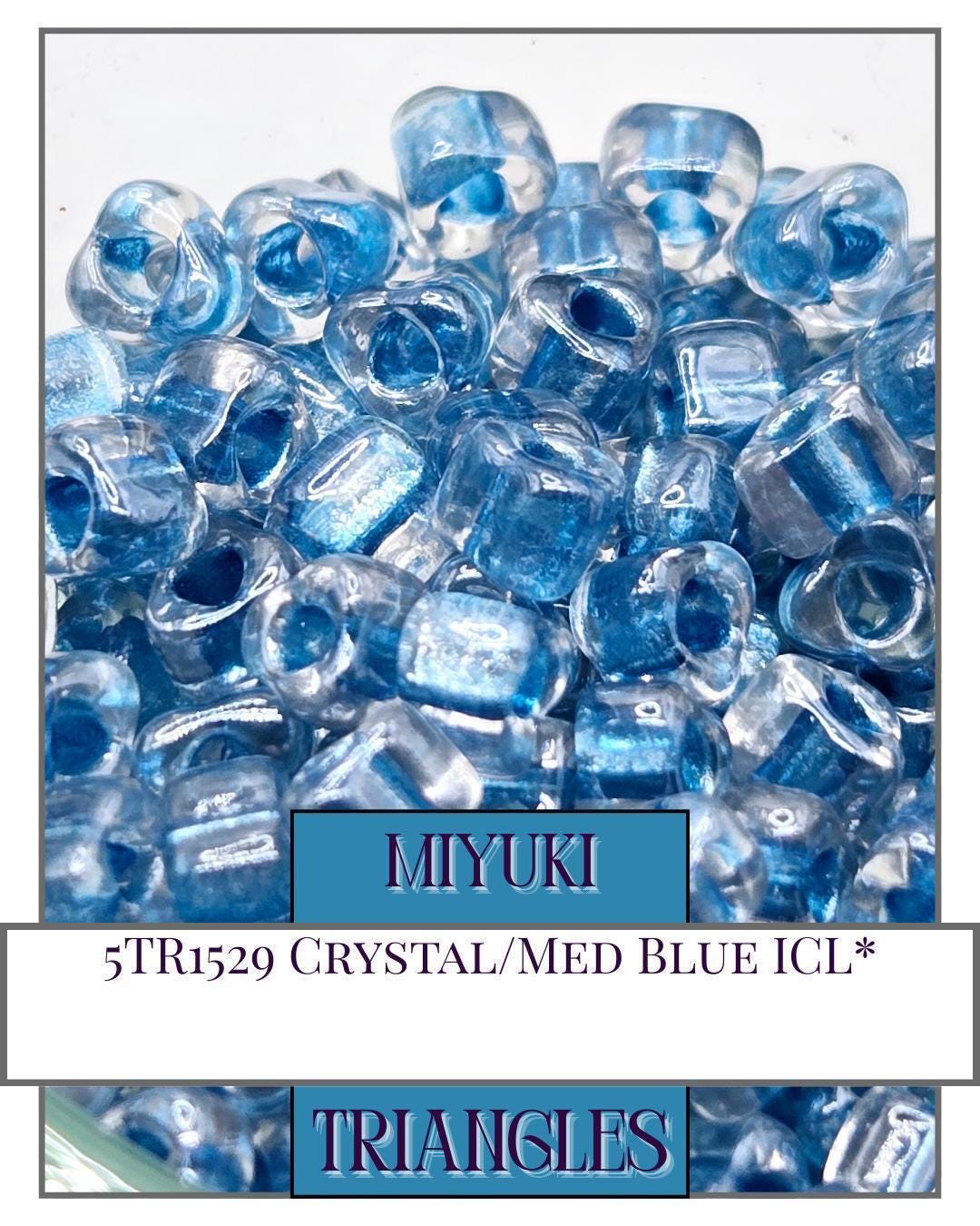 Miyuki Triangle Seed Beads: Crystal/Med Blue Lined, 4.2mm (10g ~111 Beads)