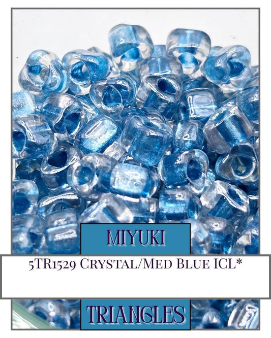 Miyuki Triangle Seed Beads: Crystal/Med Blue Lined, 4.2mm (10g ~111 Beads)