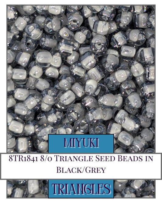 8TR1841-Miyuki Triangle Beads:Black/Grey ICL (10g pkg)
