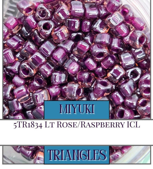Miyuki Triangle Seed Beads: Lt Rose Raspberry Lined, Size 5/0 (10g ~111 Beads)