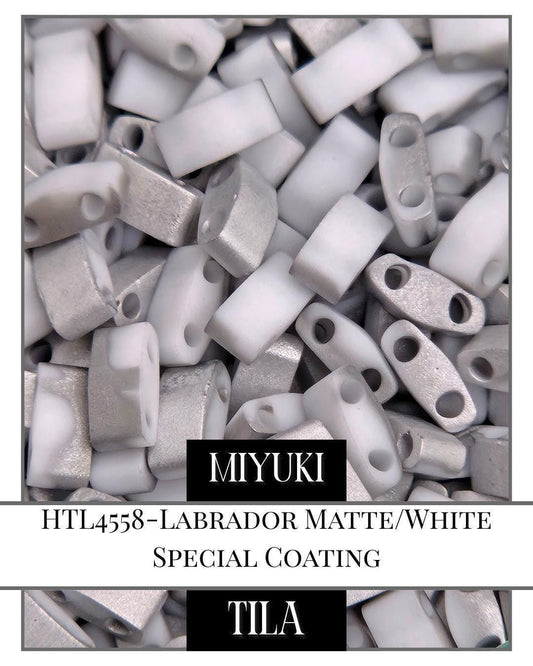 HTL4558-Miyuki Half Tila Beads:Labrador Matte/White SC (7.5g pkg)