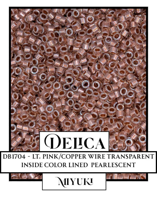 DB1704-Miyuki Delica 11/0:Lt. Pink/Copper Wire T/ICL/P (7 gram pkg ~1400 Pcs)