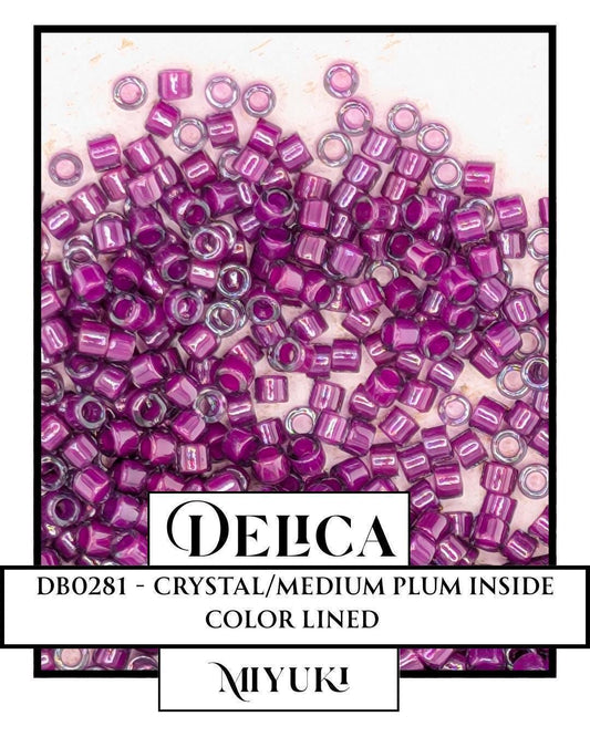 DB0281-Miyuki Delica 11/0:Crystal/Medium Plum ICL (7 gram pkg ~1400 Pcs)