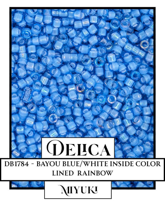 DB1784-Miyuki Delica 11/0:Bayou Blue/White ICL/R (7 gram pkg ~1400 Pcs)
