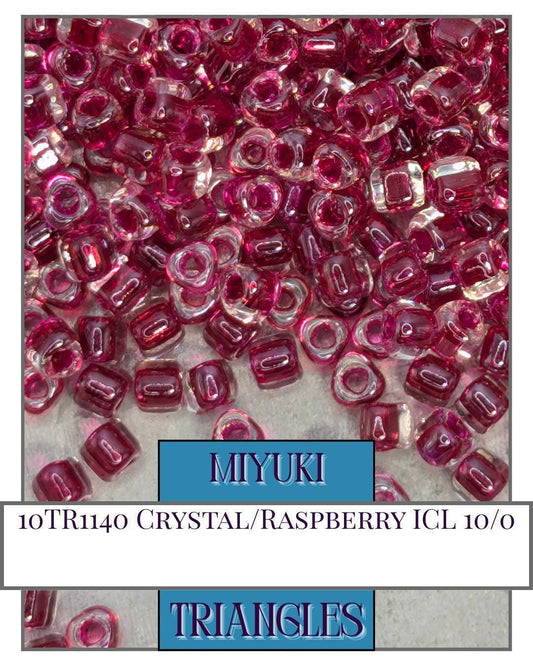 10TR1140-Miyuki Triangle Beads:Crystal/Raspberry ICL (10g pkg)