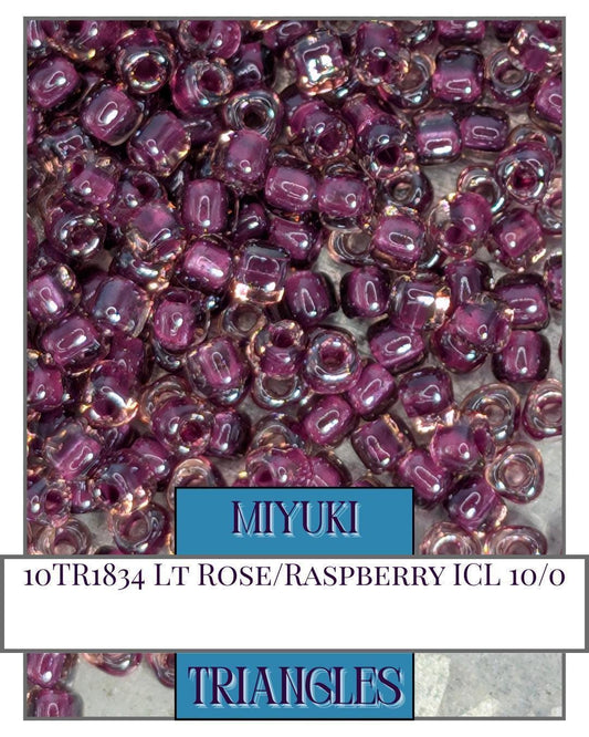 10TR1834-Miyuki Triangle Beads:Lt Rose/Raspberry ICL (10g pkg)
