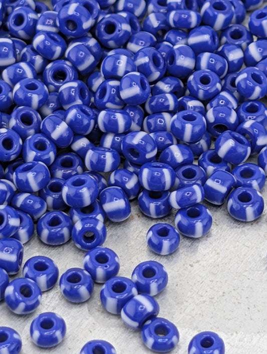 Blue with White Stripes | Preciosa Ornela Seed Beads | Size 8/0 | 15g Pkg ~630 pcs