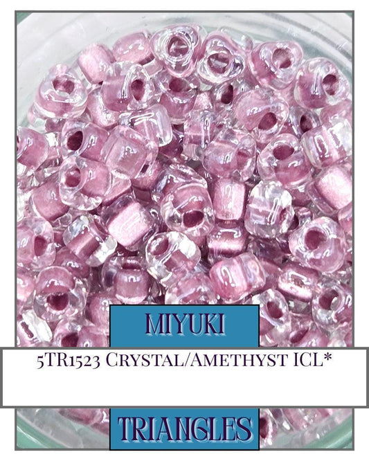 5TR1523-Miyuki Triangle Beads:Crystal/Amethyst ICL* (10g pkg)