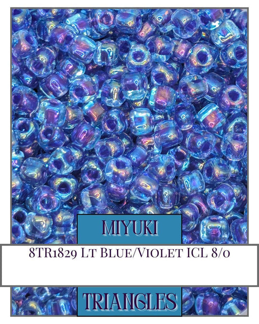8TR1829-Miyuki Triangle Beads:Lt Blue/Violet ICL (10g pkg)