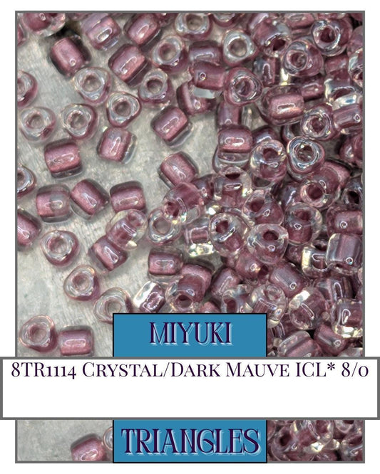8TR1114-Miyuki Triangle Beads:Crystal/Dark Mauve ICL* (10g pkg)