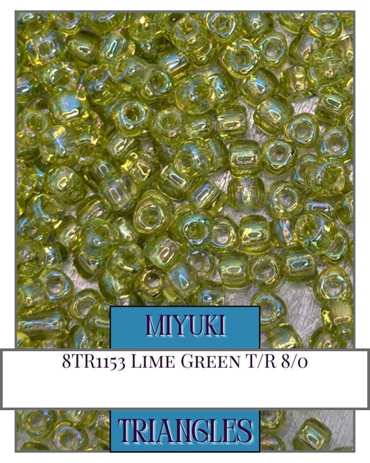8TR1153-Miyuki Triangle Beads:Lime Green T/R (10g pkg)