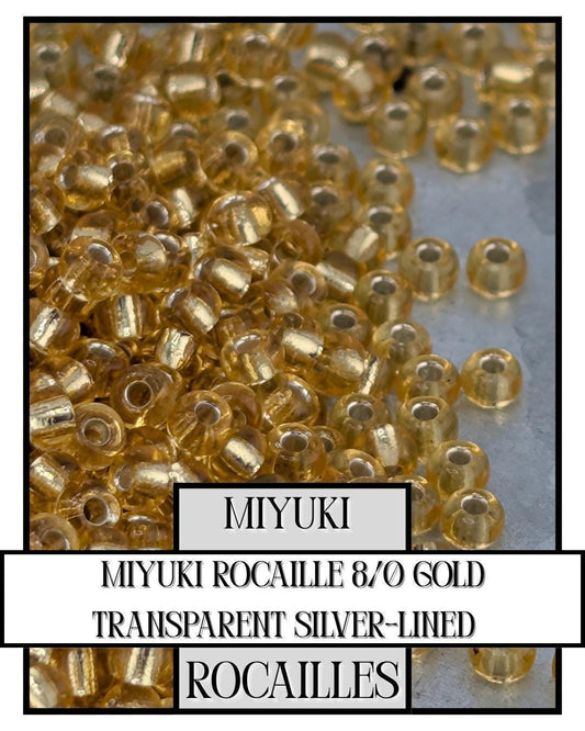 8-0234 Miyuki Rocaille 8/0 | Crystal/Gold Inside Color Lined* 20g