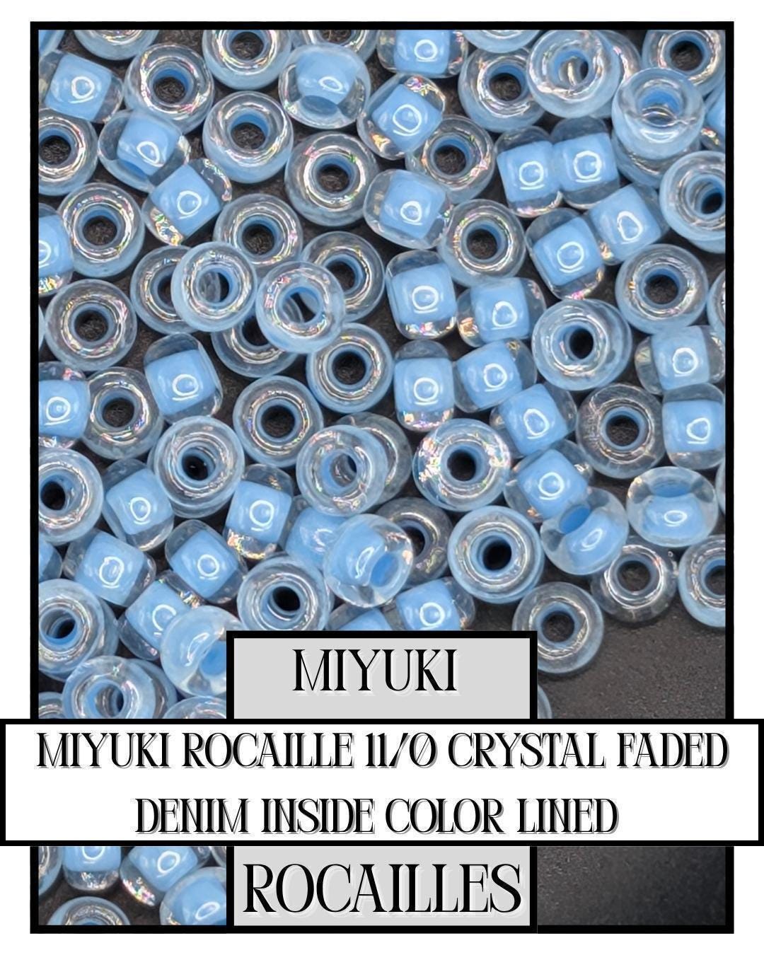 11-0221 Miyuki Rocailles 11/0 | Crystal/Faded Denim Inside Color Lined 20g