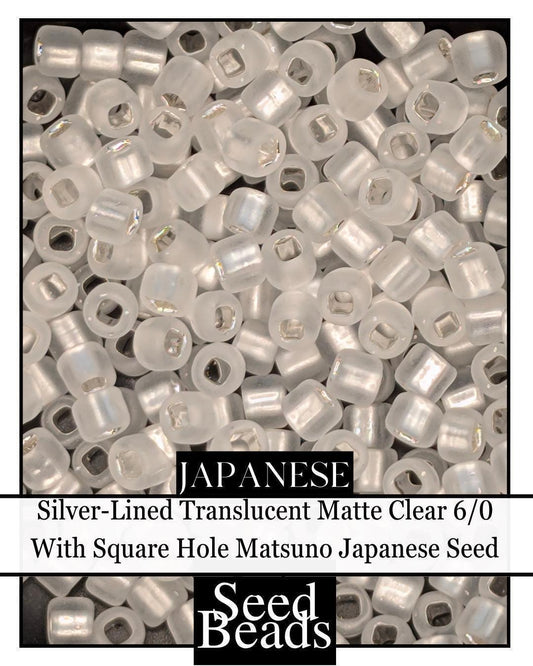 5749SB Silver-Lined Translucent Matte Clear 6/0 With Square Hole (15g Pkg)