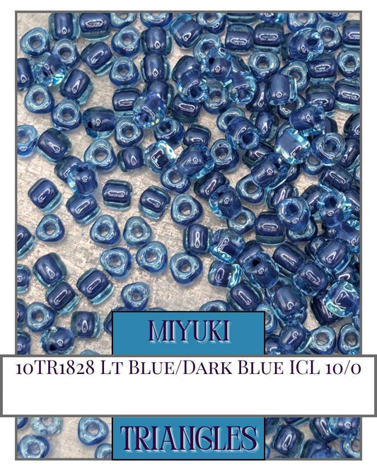 10TR1828-Miyuki Triangle Beads:Lt Blue/Dark Blue ICL (10g pkg)