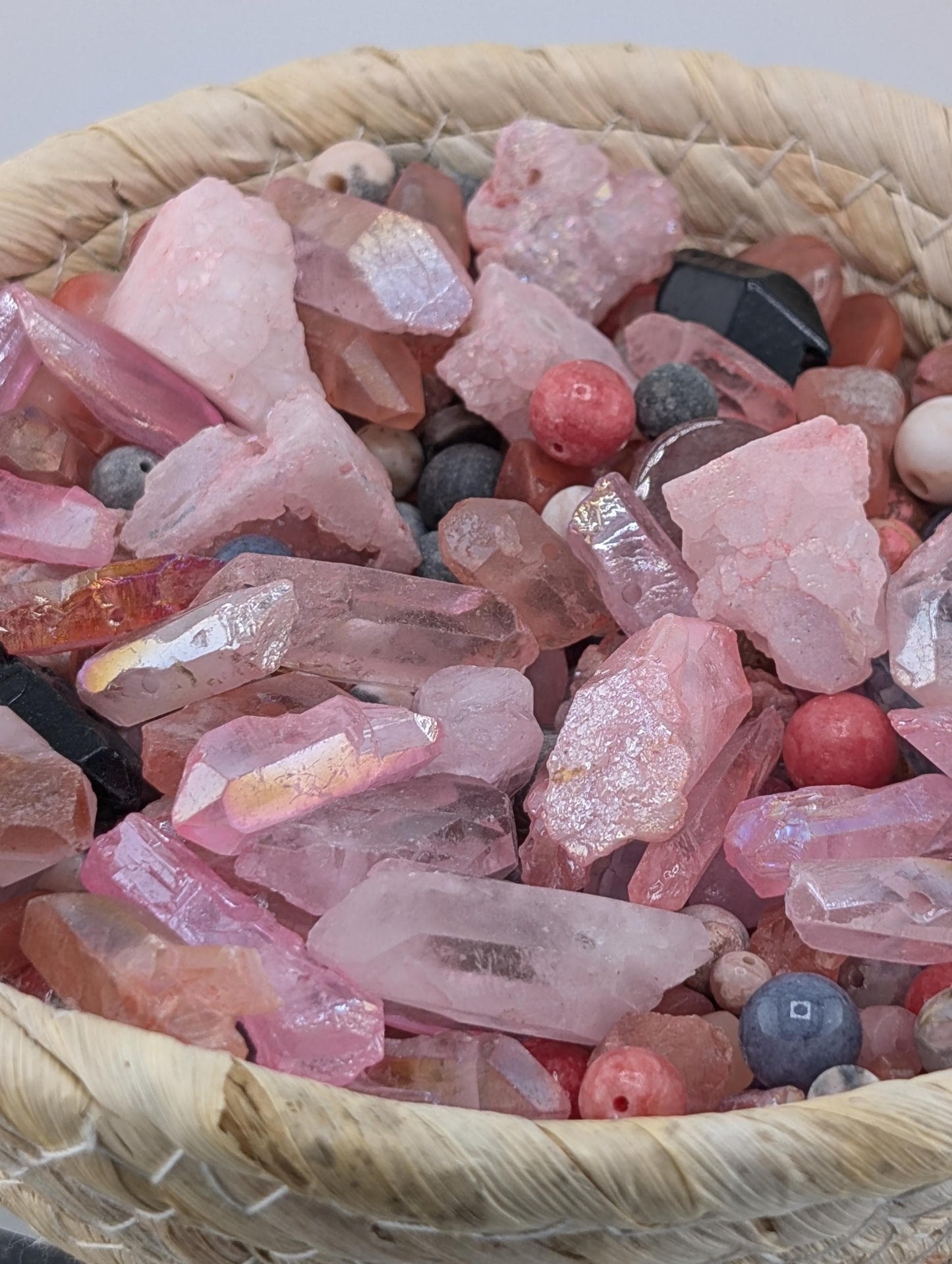 Cherry Quartz Gemstone Bead Mix: 2 oz Natural Stone Craft Supply
