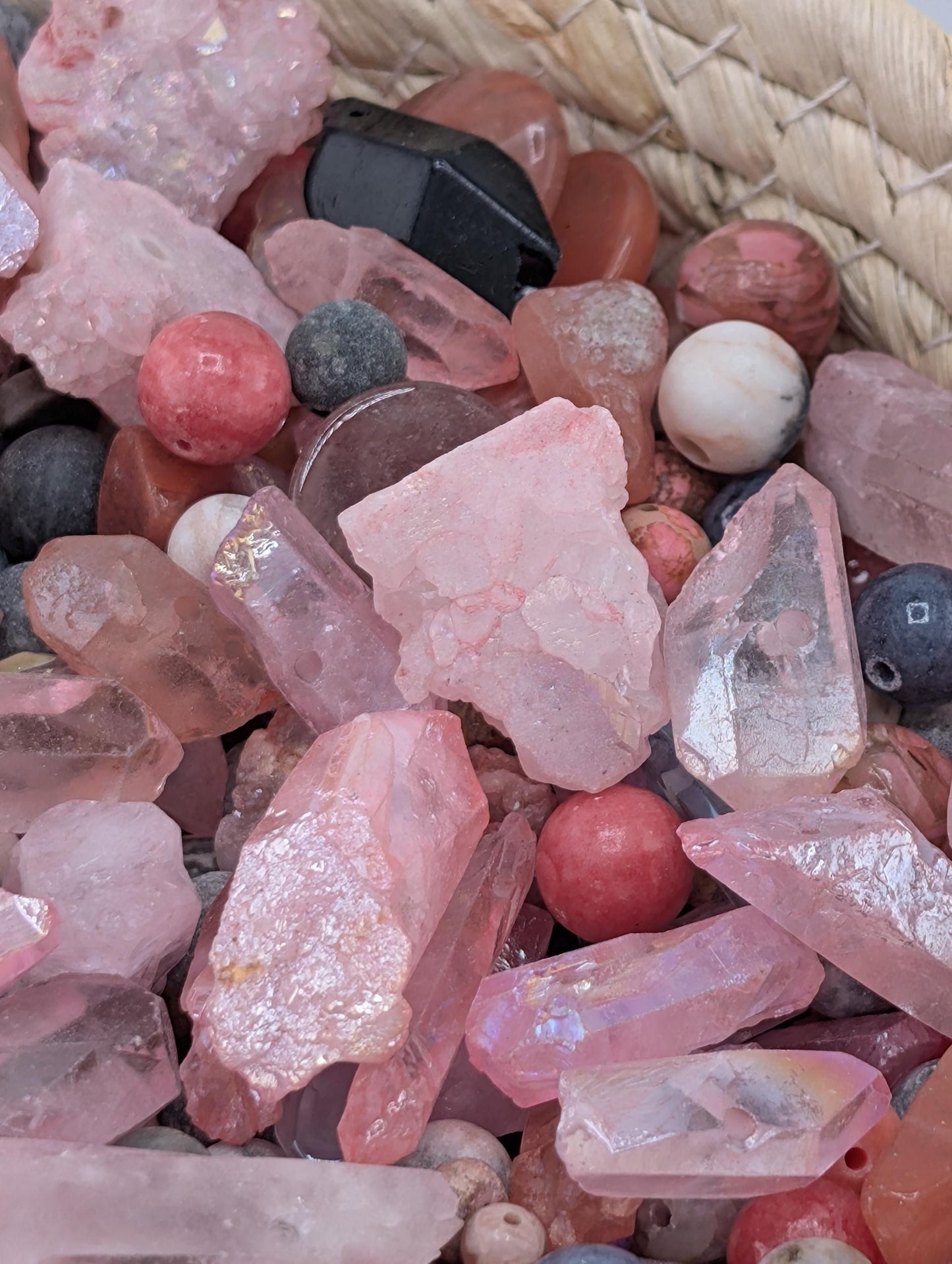 Cherry Quartz Gemstone Bead Mix: 2 oz Natural Stone Craft Supply