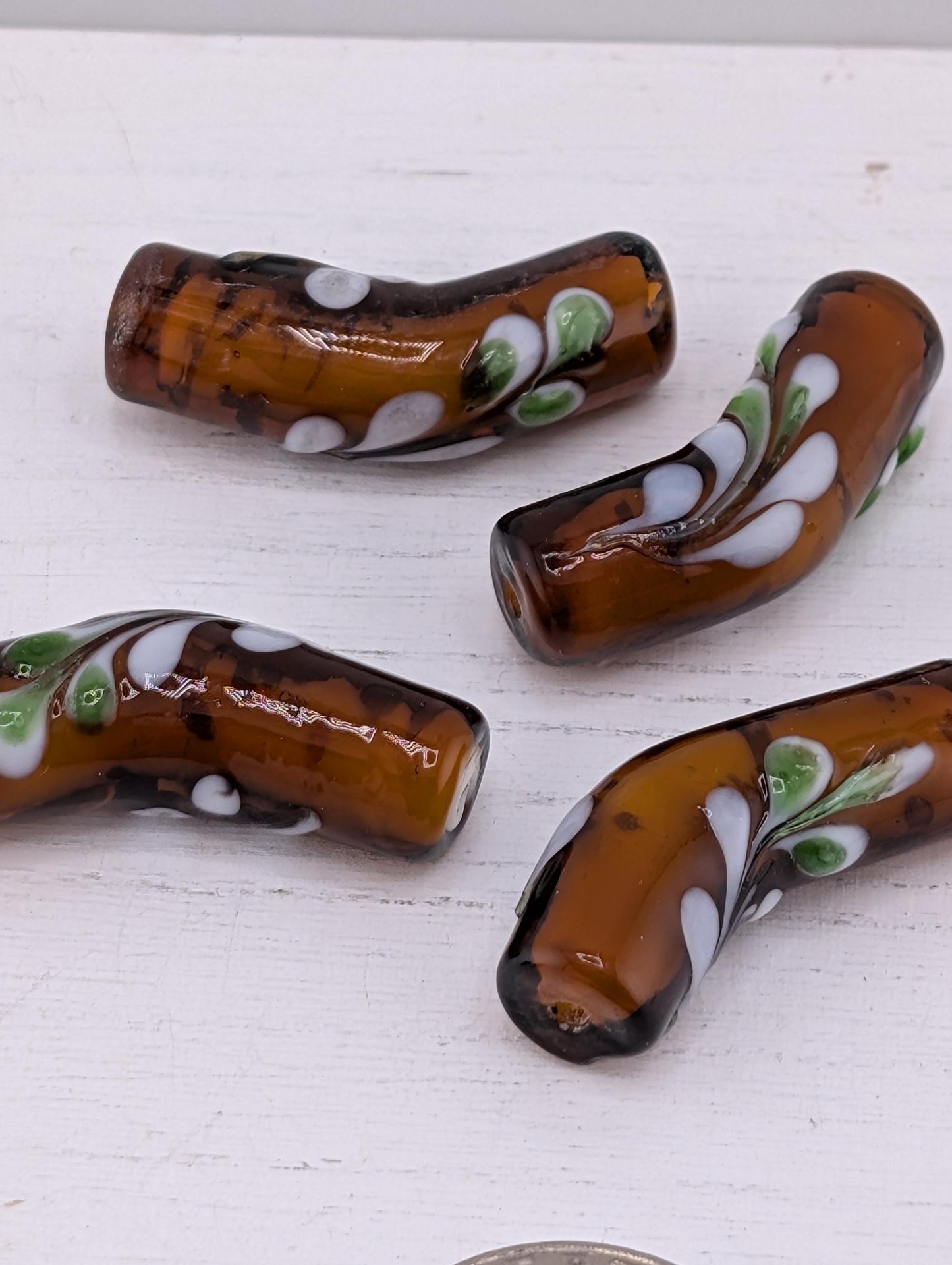 3 Sets of Elbow Glass Lampwork Beads 4 Brown & 2 Black Sets