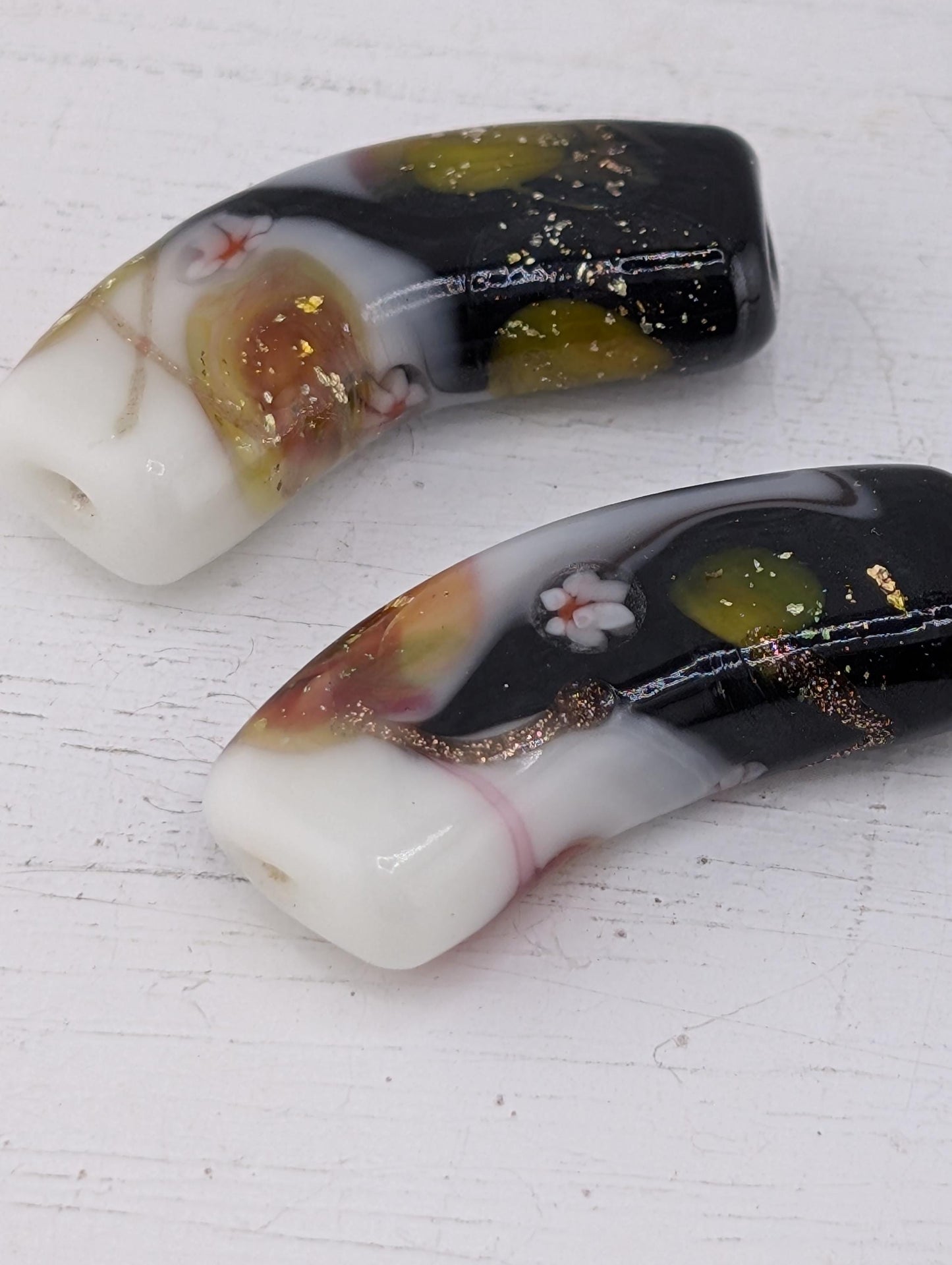 3 Sets of Elbow Glass Lampwork Beads 4 Brown & 2 Black Sets