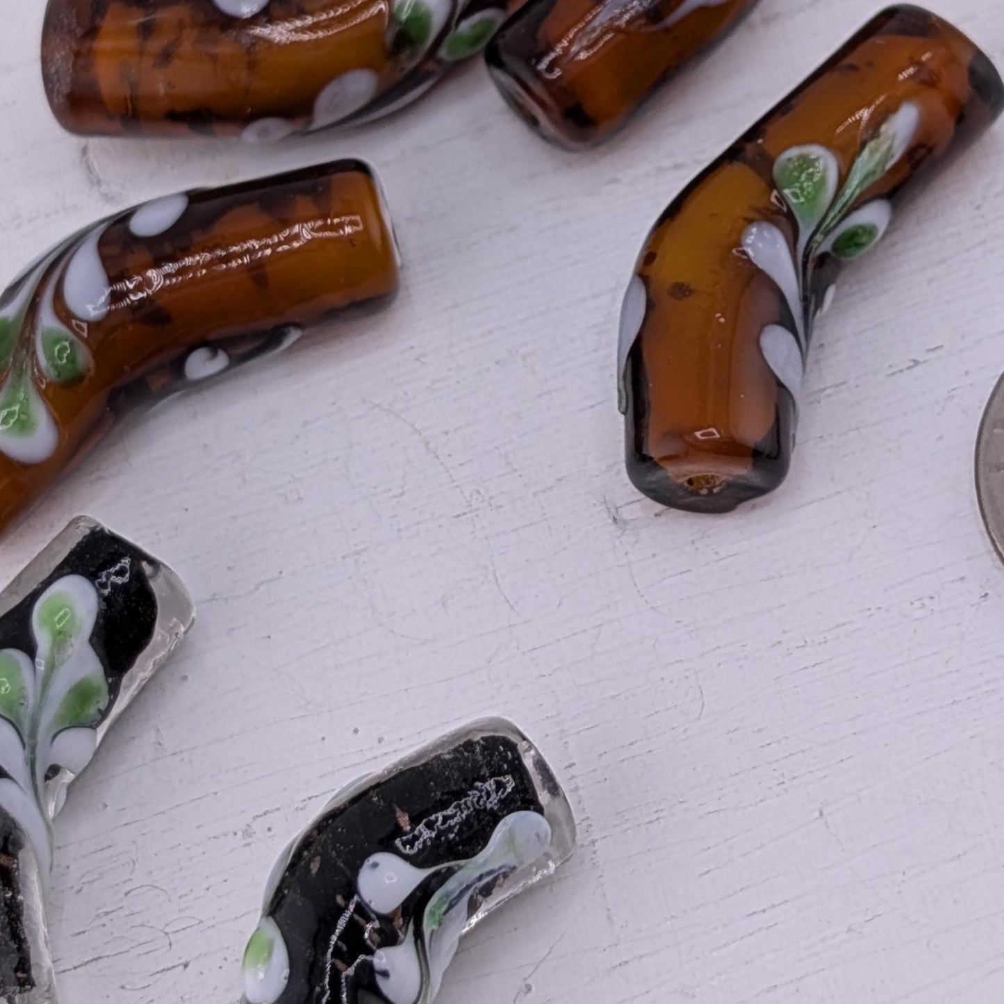3 Sets of Elbow Glass Lampwork Beads 4 Brown & 2 Black Sets