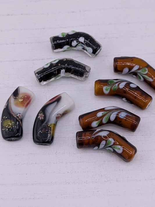 3 Sets of Elbow Glass Lampwork Beads 4 Brown & 2 Black Sets