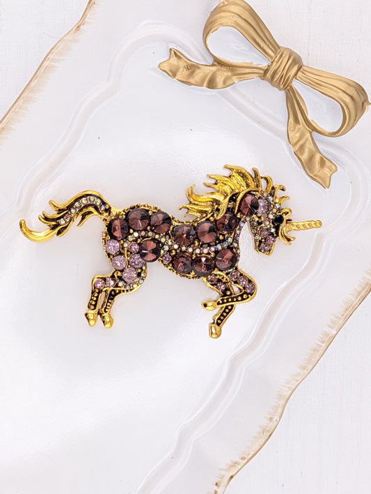 Golden Brandy Pink Rhinestone Unicorn