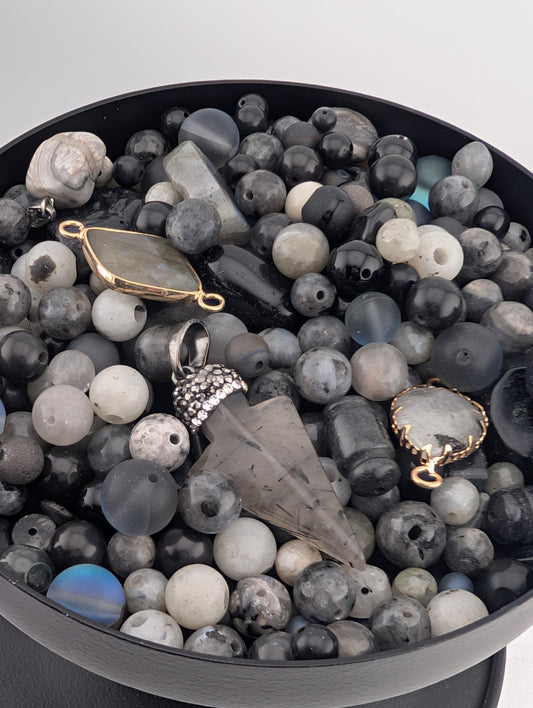 Labradorite, Tourmaline, Larvikite & Agate Bead Soup Mix: Natural Gemstone Jewelry Supply (56g)