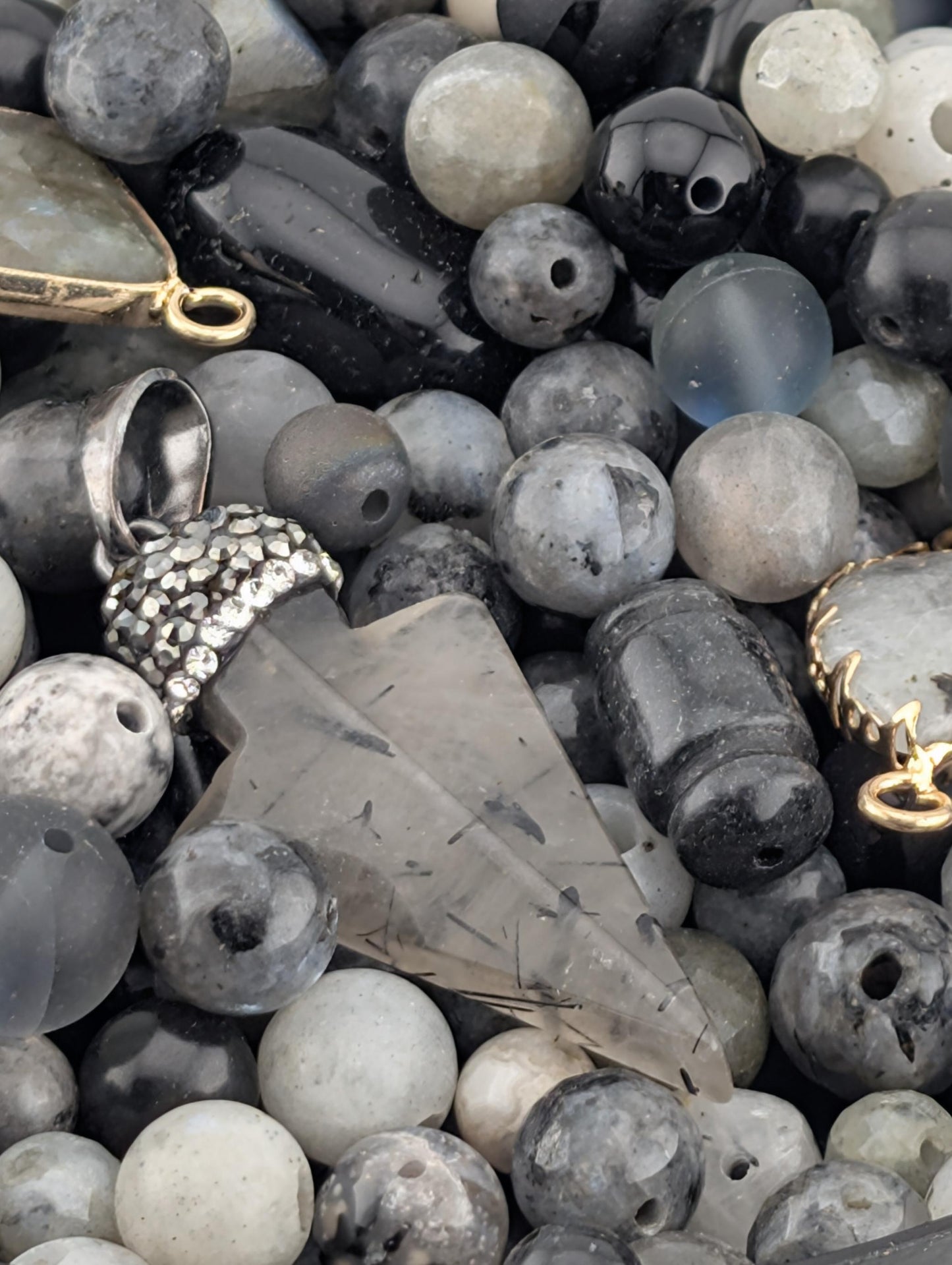 Labradorite, Tourmaline, Larvikite & Agate Bead Soup Mix: Natural Gemstone Jewelry Supply (56g)