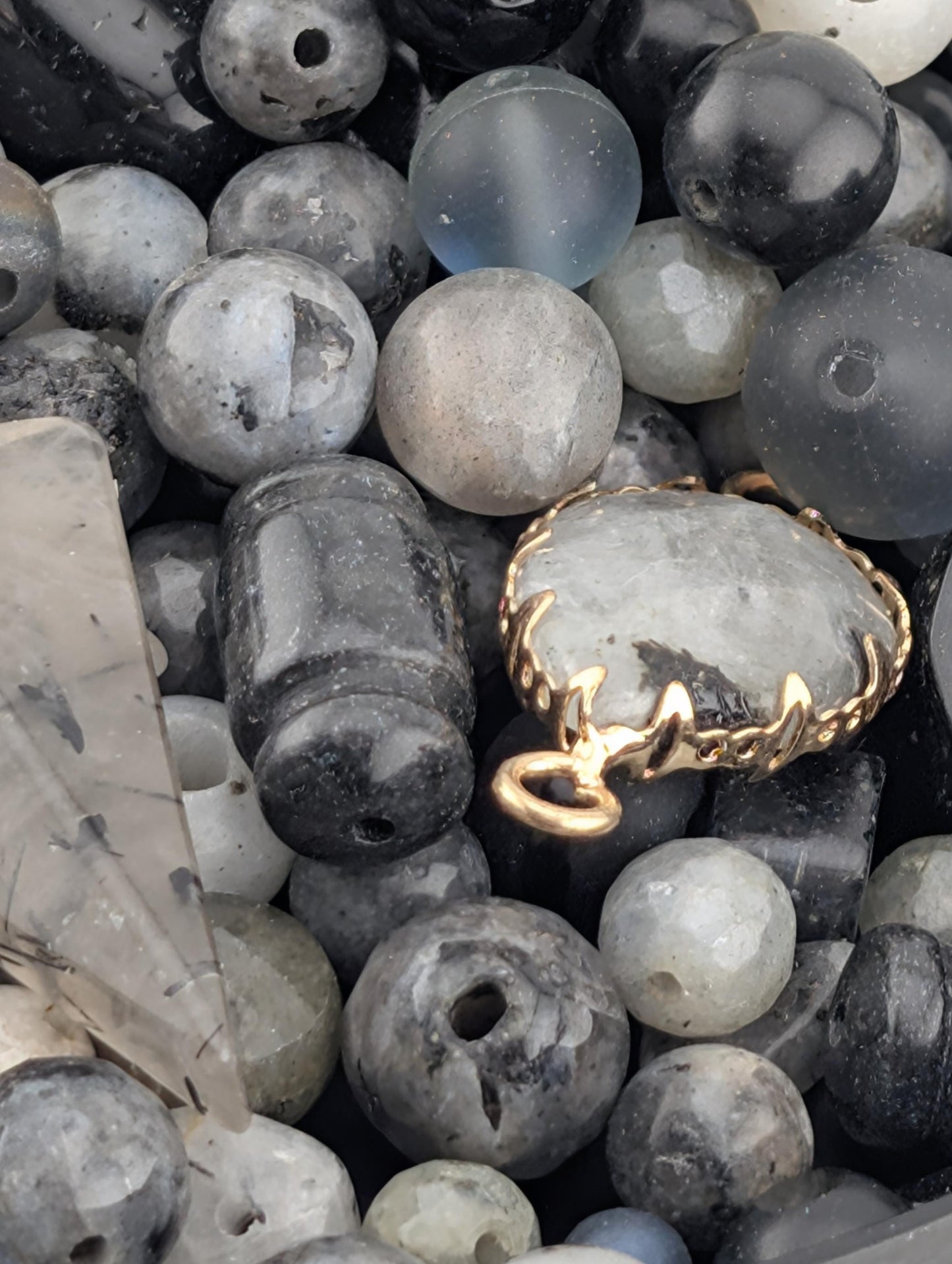 Labradorite, Tourmaline, Larvikite & Agate Bead Soup Mix: Natural Gemstone Jewelry Supply (56g)