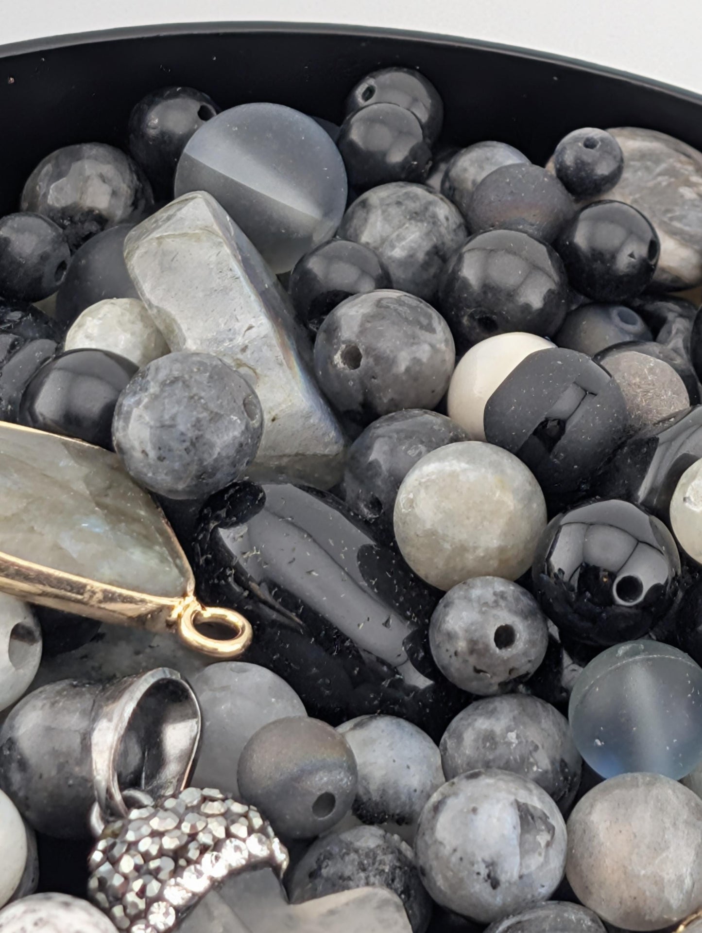 Labradorite, Tourmaline, Larvikite & Agate Bead Soup Mix: Natural Gemstone Jewelry Supply (56g)