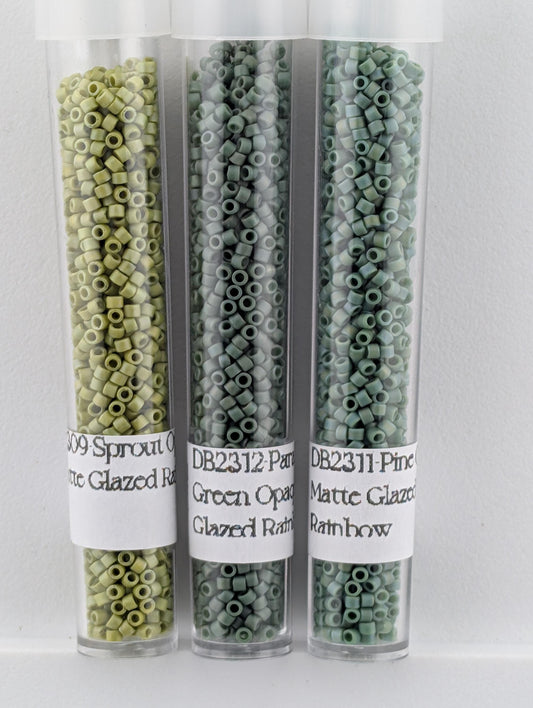 Emerald Gradient 3-Color Miyuki Delica Palette (6g Tubes) | Matte Opaque Glazed Rainbow