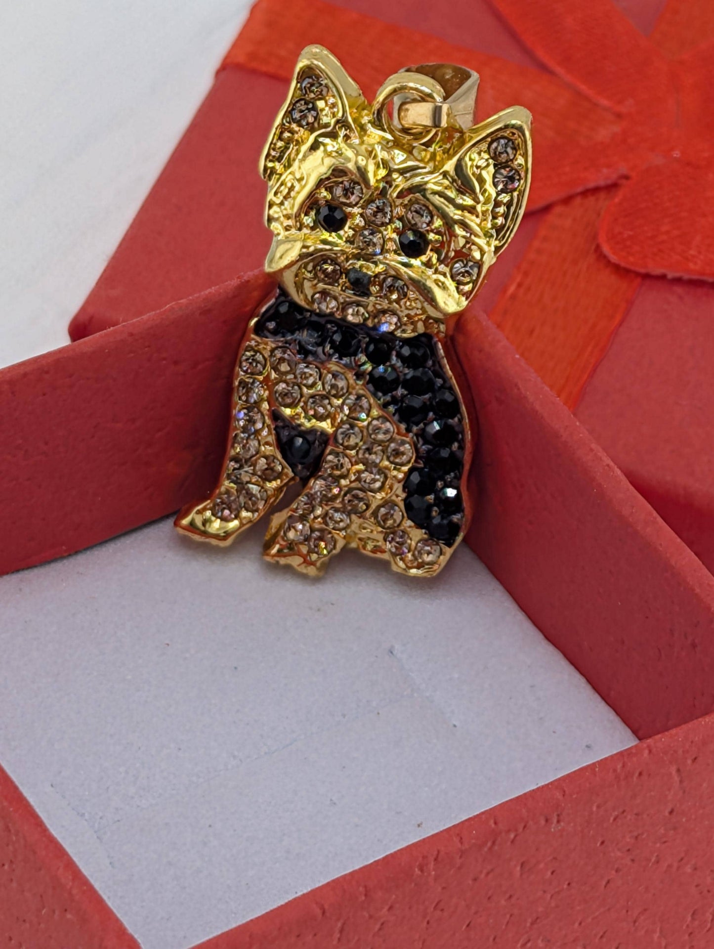 Gold Plated Yorki #3 | Rhinestone Pendant/Bag Charm | Dog Pendant