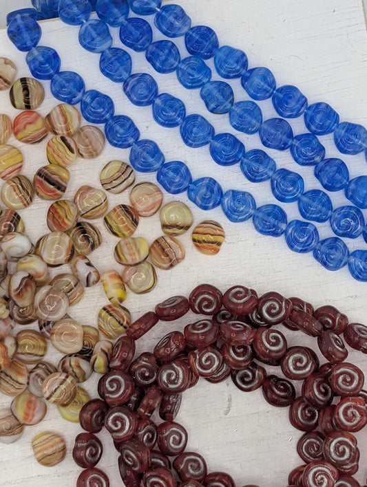 8mm Czech  Coin Shaped Snail Shell Beads (20 pcs): Orange Stripe