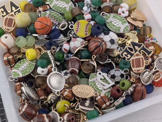 Sports Theme Charm & Glass Bead Soup: ALL Beads are GLASS DIY Jewelry Making Supplies (56g Pkg)