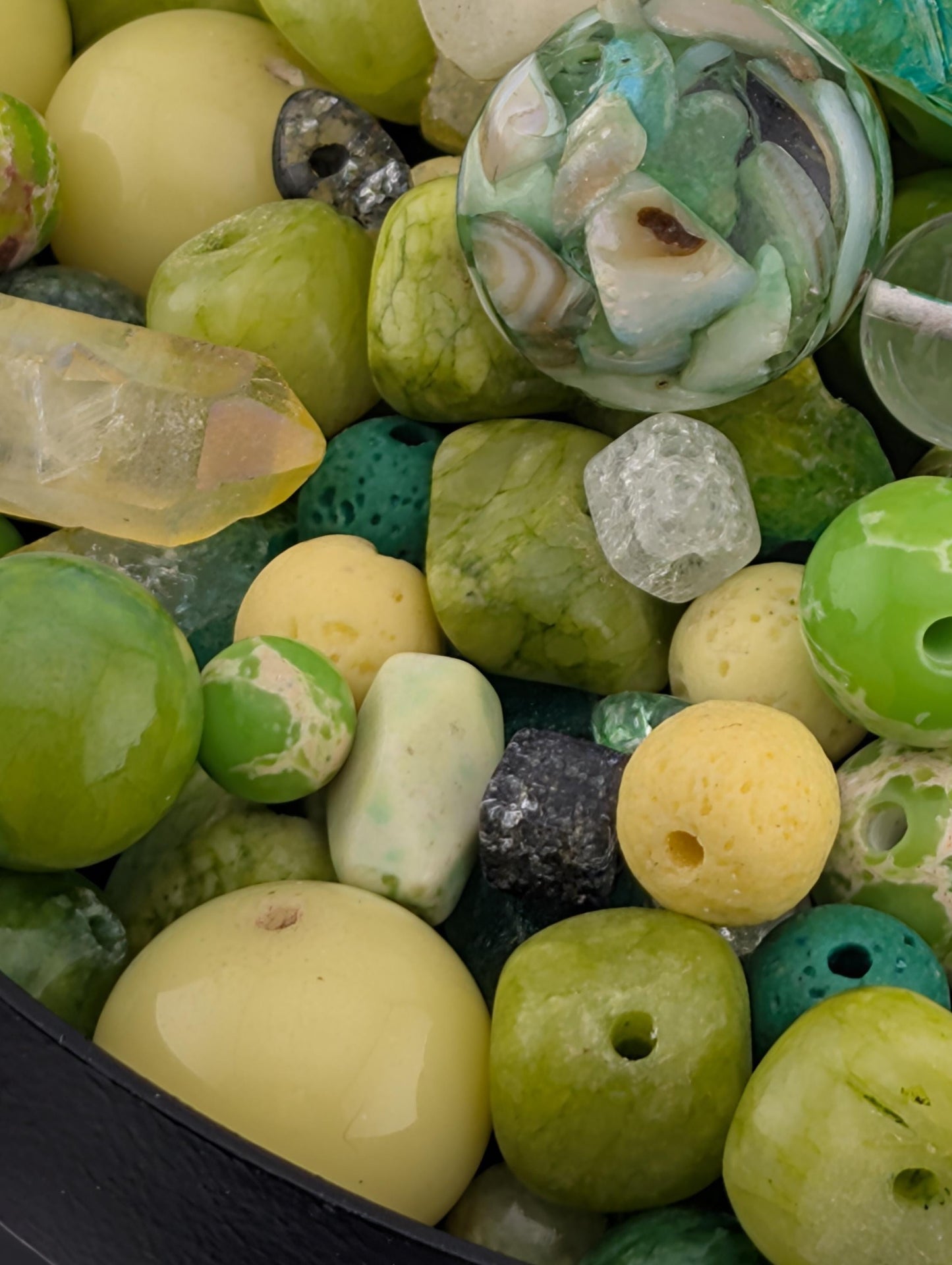 Bright Yellow and Green Serpentine, Quartz and   lava stone Gemstone Bead Soup Mix: 2oz Natural Stone Jewelry Making