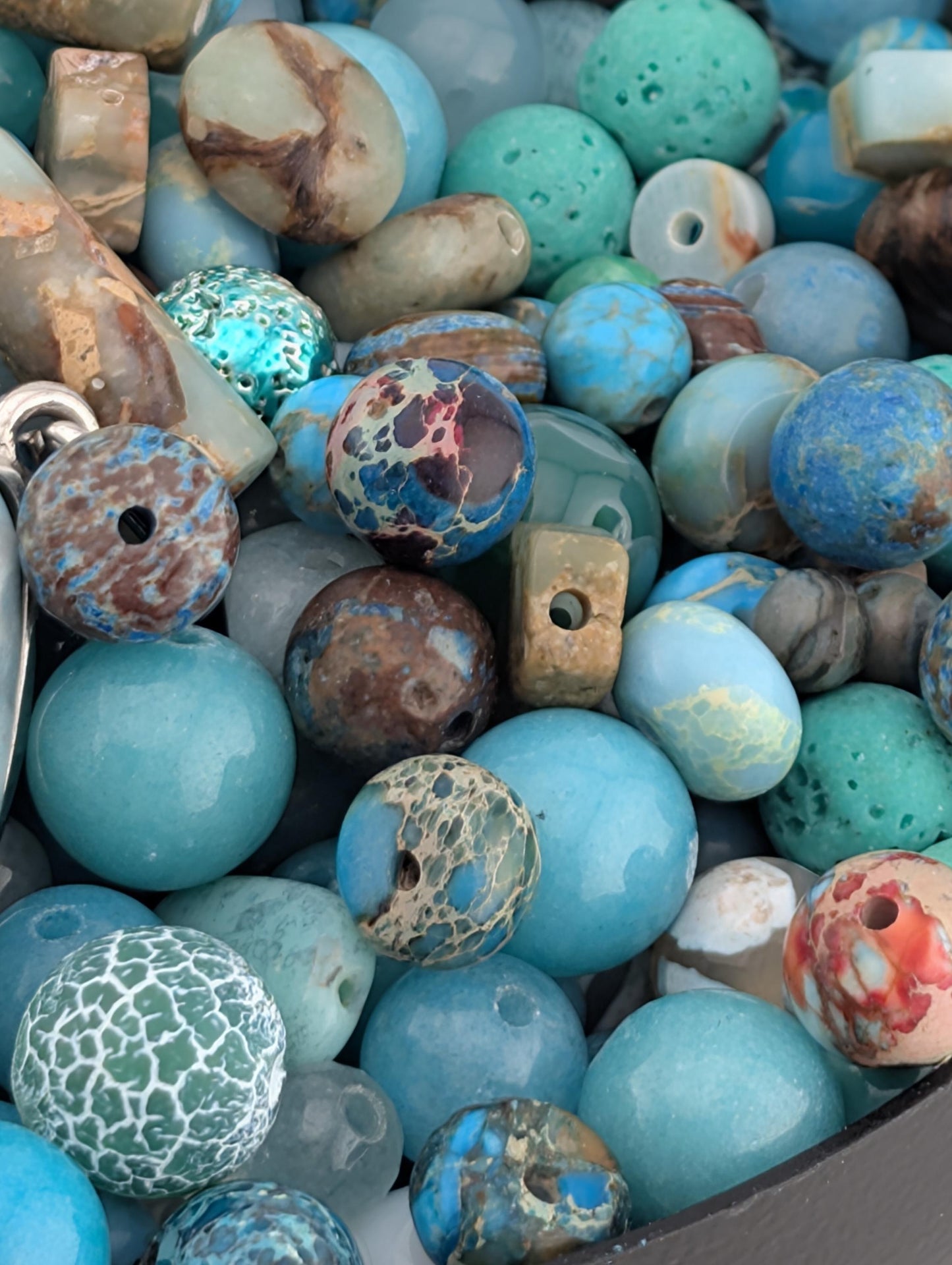 Ocean and imperial Jasper Gemstone Bead Soup Mix: 2oz Natural Stone Jewelry Making