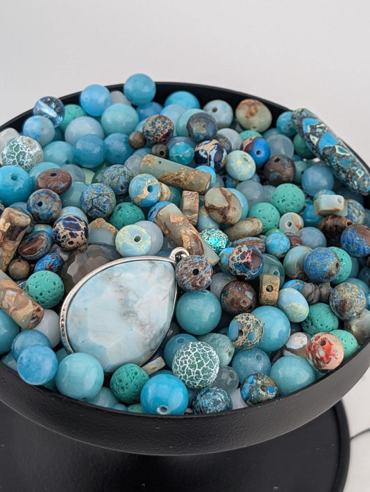 Ocean and imperial Jasper Gemstone Bead Soup Mix: 2oz Natural Stone Jewelry Making