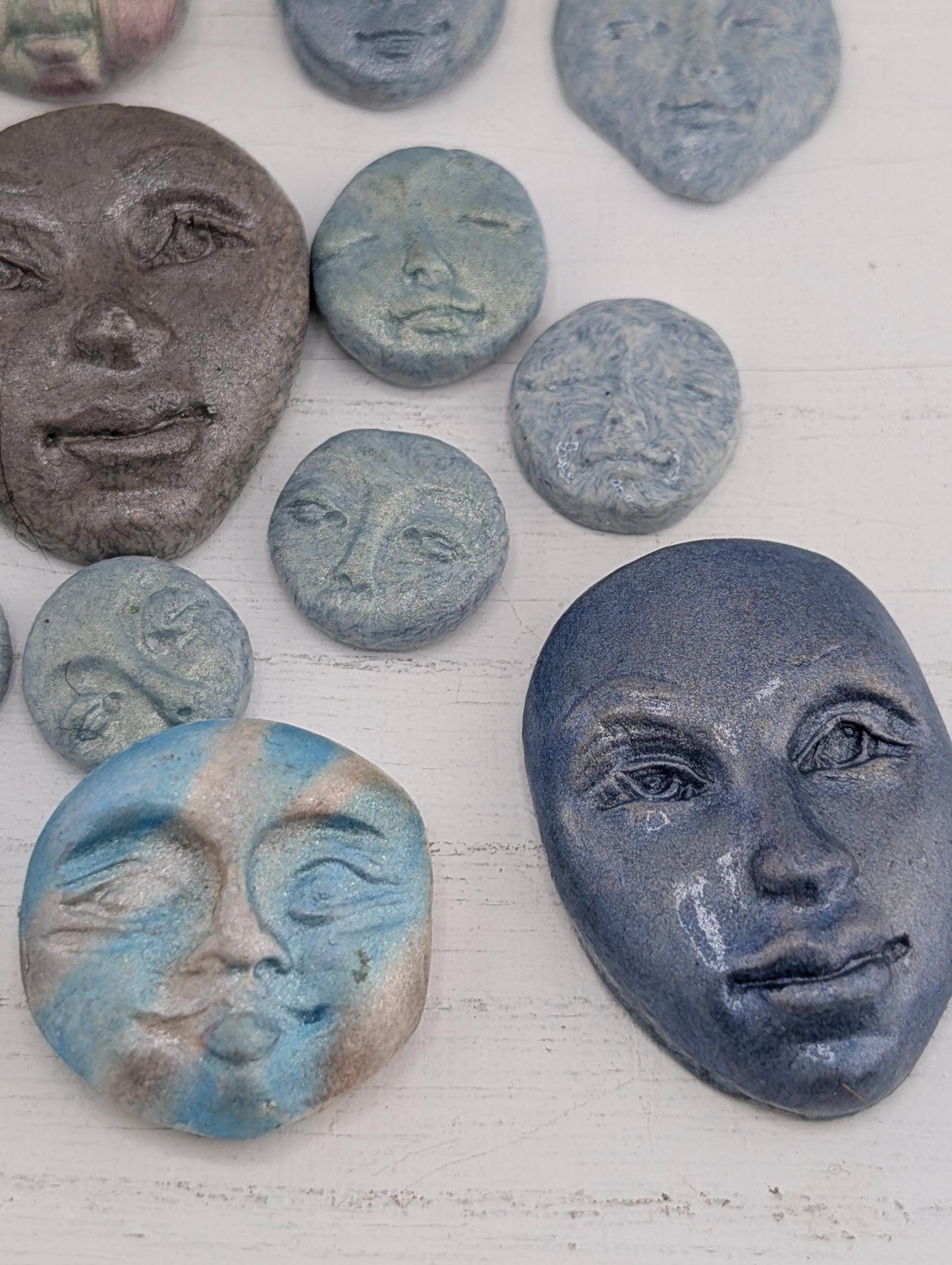 Handmade Polymer Clay Faces: Colorful Blue, Green and Purple Art Doll Supplies 39  pcs