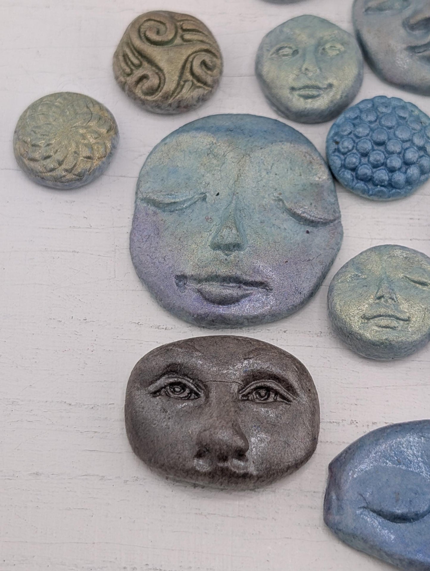 Handmade Polymer Clay Faces: Colorful Blue, Green and Purple Art Doll Supplies 39  pcs
