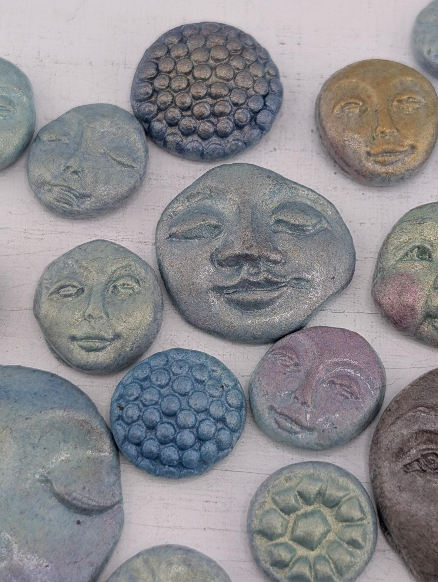 Handmade Polymer Clay Faces: Colorful Blue, Green and Purple Art Doll Supplies 39  pcs