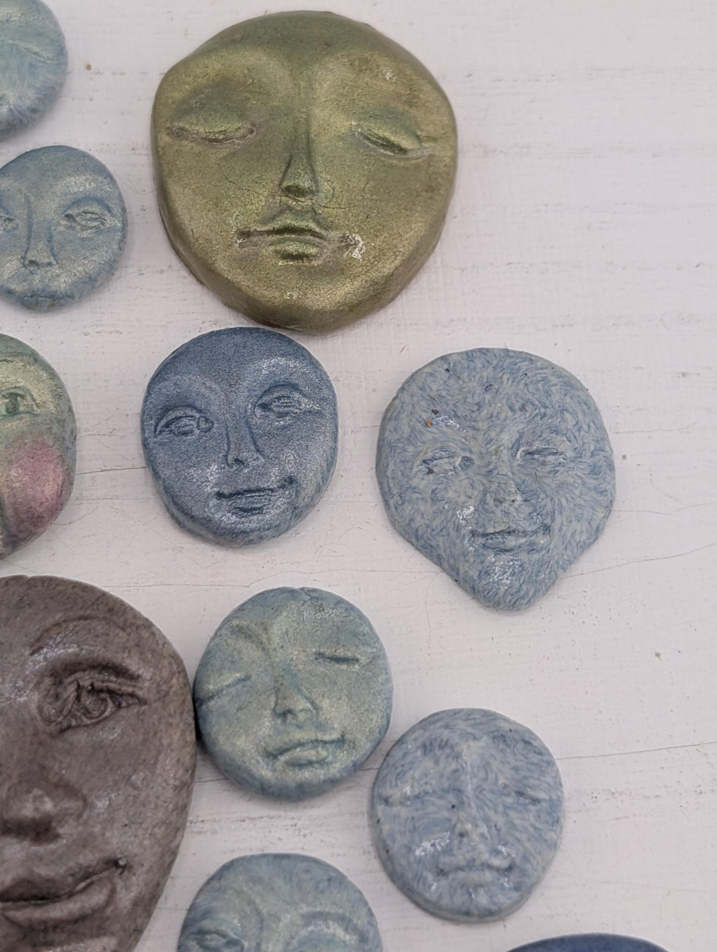 Handmade Polymer Clay Faces: Colorful Blue, Green and Purple Art Doll Supplies 39  pcs