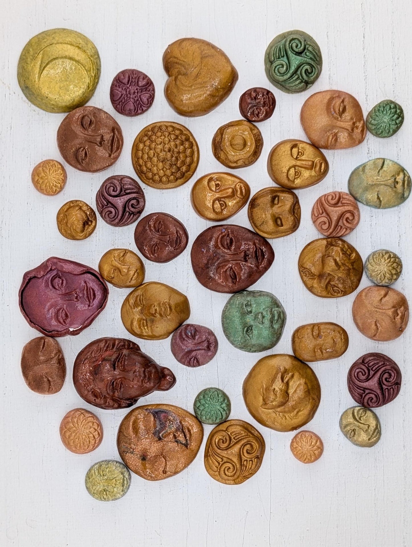 Handmade Polymer Clay Faces: Colorful Earthy Toned Art Doll Supplies 40 pcs