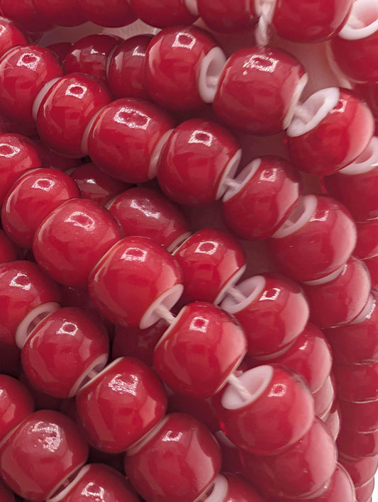 Cherry Red White Heart 5/0 Glass Seed Beads 30g 15g pkg